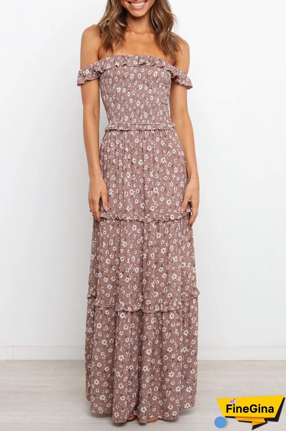 Fashion Street Print Split Joint Off the Shoulder Princess Dresses