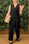 Women's Casual V-neck Cross Strap Jumpsuit