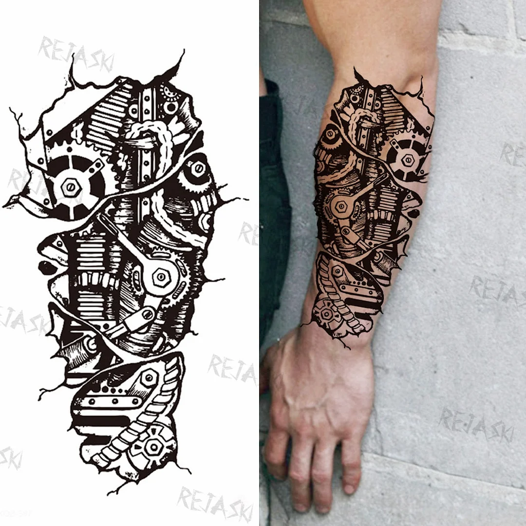 Gangster Wolf Temporary Tattoo For Women Men Death Skull Fake Tattoos Sticker DIY Harajuku Mermaid Waterproof Tatoo Body Art Arm