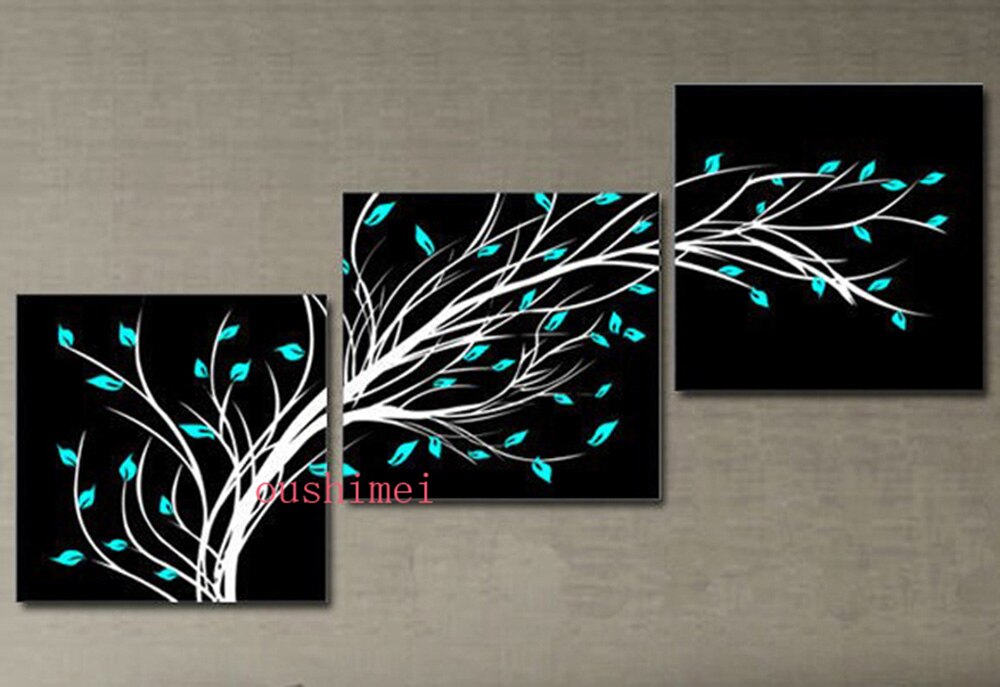 High Quality White and Black Abstract Tree Landsacpe 3 Pieces Group Oil Paintings for Living Room Decor Rich Tree Wall Pictures