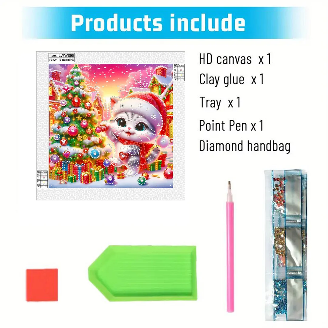 Christmas Cat - Diamond Painting - Partial Special Shaped Drill(Canvas|30*30cm)