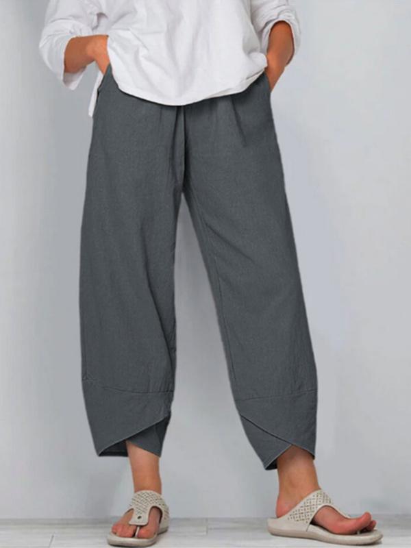 Rotimia Women's loose cotton elastic waist wide-leg pants