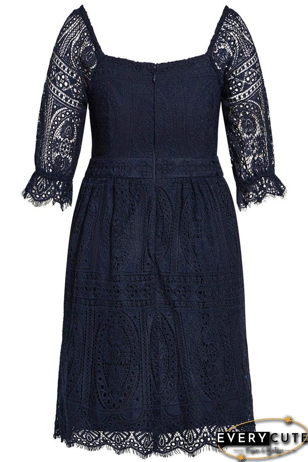 Black Eyelash Lace Square Neck Plus Size Dress