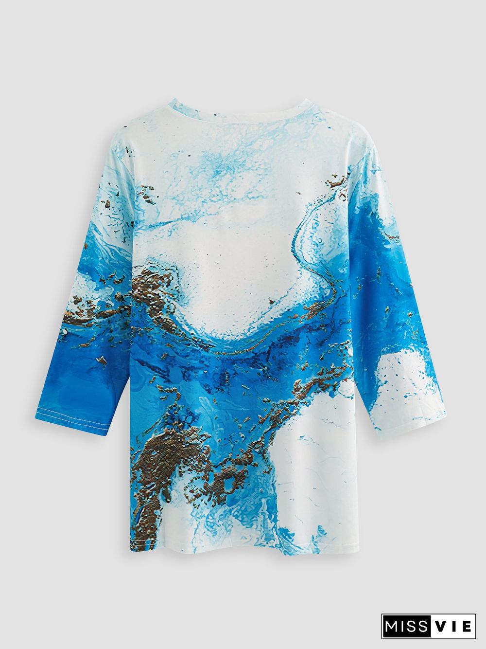 Printed Long Sleeve Crew Neck Casual T-shirt