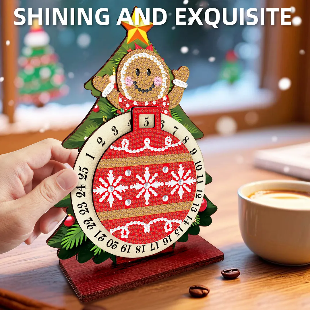 Gingerbread Man DIY Christmas Countdown Diamond Painting Tabletop Ornaments Kit 25 Days Crystal Art Craft Decoration Wooden for Living Room Home Office Decoration