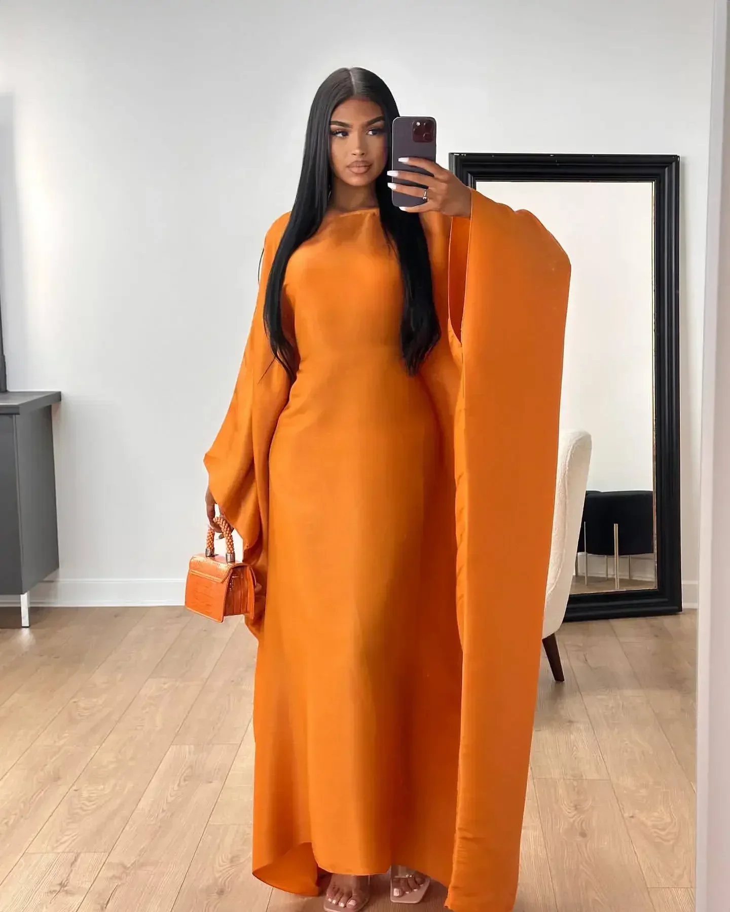 Wimawait fairy dress women Maxi Dresses for Women Ramadan Satin Abaya Muslim Summer Batwing Sleeve Abayas Women Kaftan Robes Muslim Dress Outfits Gowns