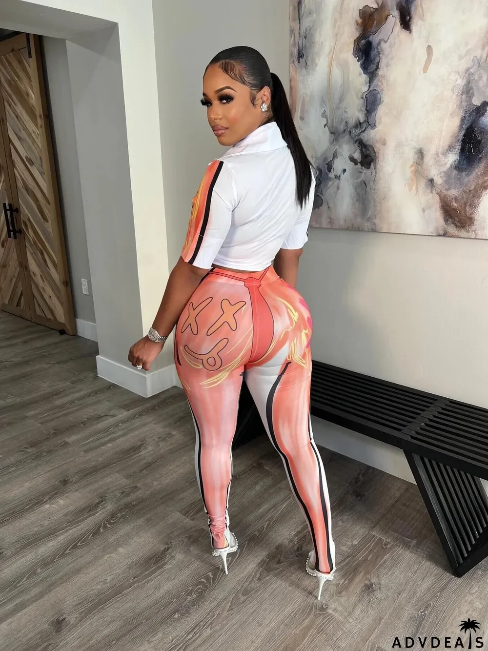 Fashion Two Piece Summer Print Chic Sweet Short Sleeve Pants Set