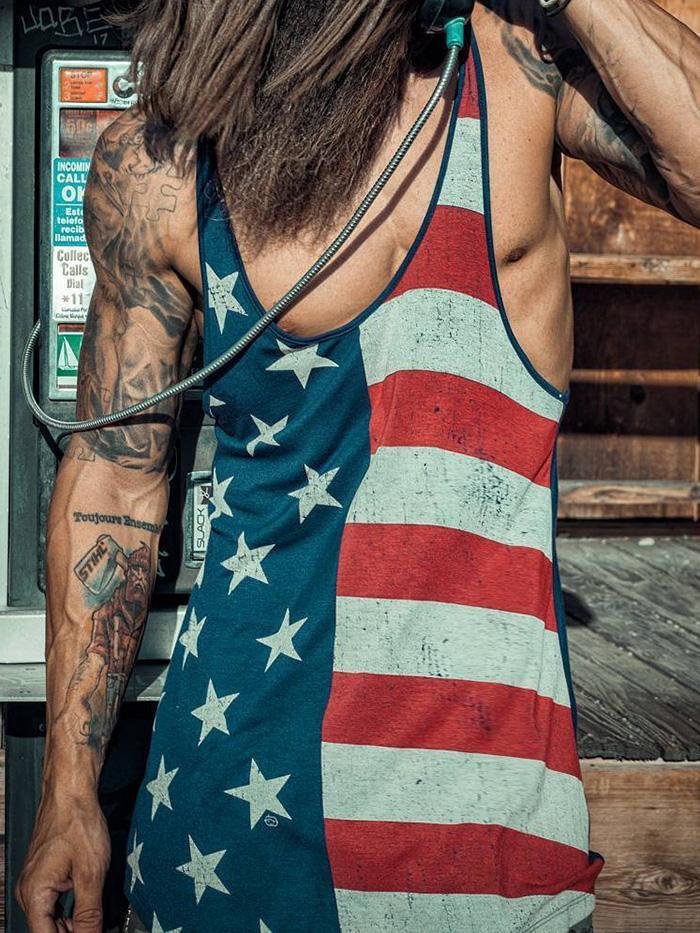 Stars And Stripes Stitching Print Vests