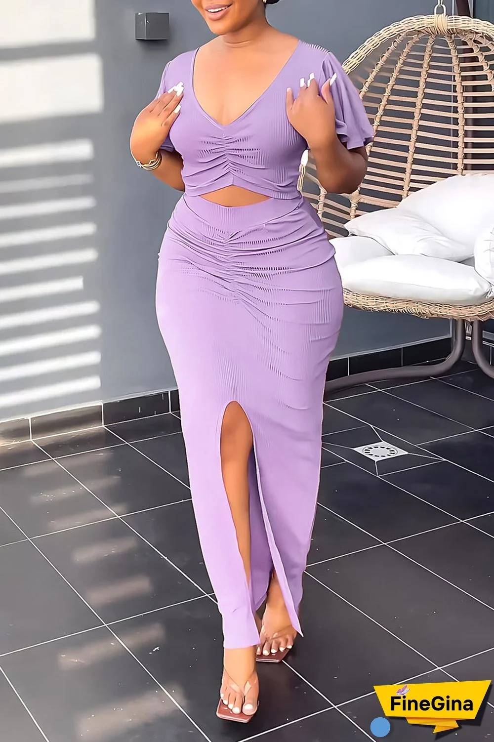 Blue Elegant Solid Patchwork Fold V Neck Short Sleeve Two Pieces