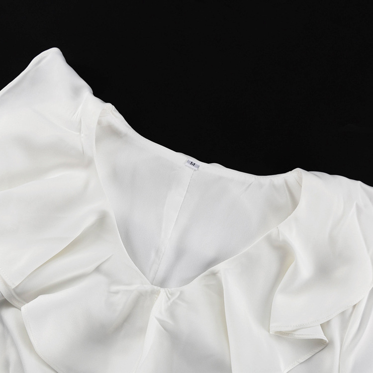 Ootddress Ruffled Elegant For Women Long Dress Fashion V-Neck Patchwork Long Sleeve Slim Party Dress Gown White Spring Maxi Dress