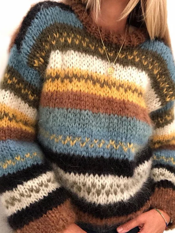 Vintage Rainbow Jacquard Long Sleeve Sweater