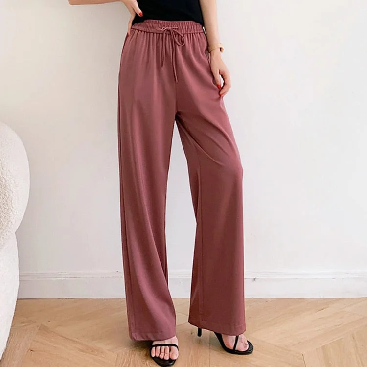Bornladies High Waist Wide Leg Pants Women Solid Oversized Silk Satin Vintage Green Pants Female Casual Straight Loose Trousers