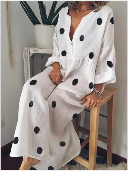 chinese dress ladies Boho Empire Waist Dress for Women Casual Loose Fit Flare Long Sleeve  Smocked Ruffled Maxi Dress Vintage V Neck Printed Plus Size Swing Hem Flowy  Floor Length Dress for Wedding Guest S