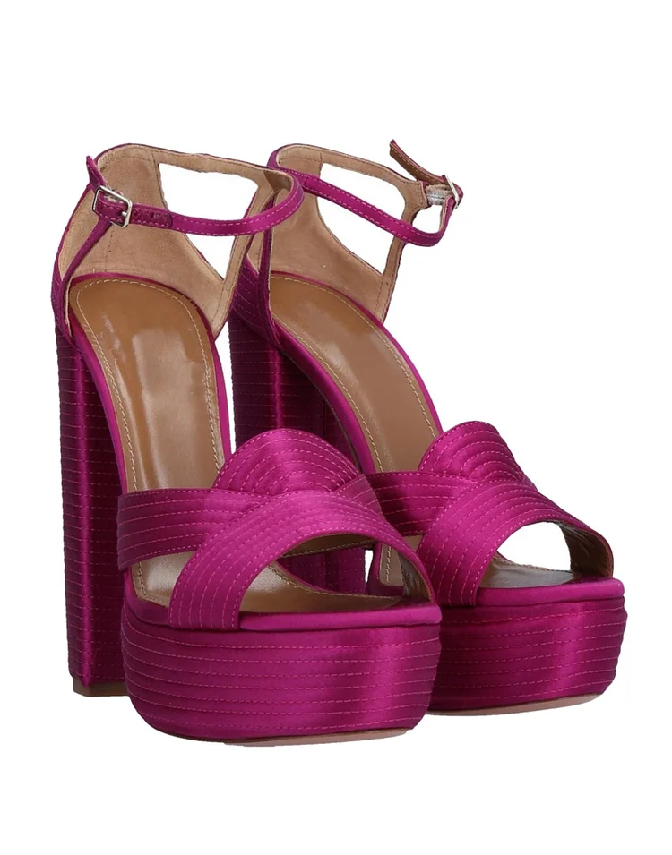 Custom Made Magenta Satin Ankle Strap Platform High Heels |FSJ Shoes