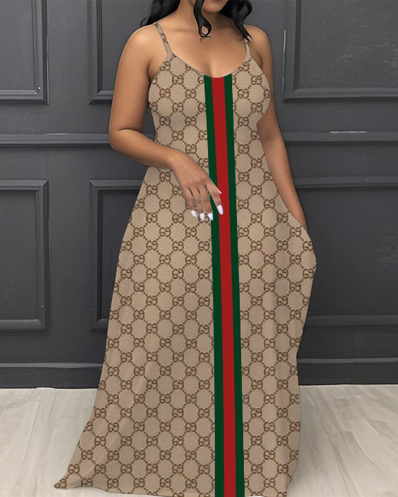 Classic Print V-Neck Pocket Cami Dress