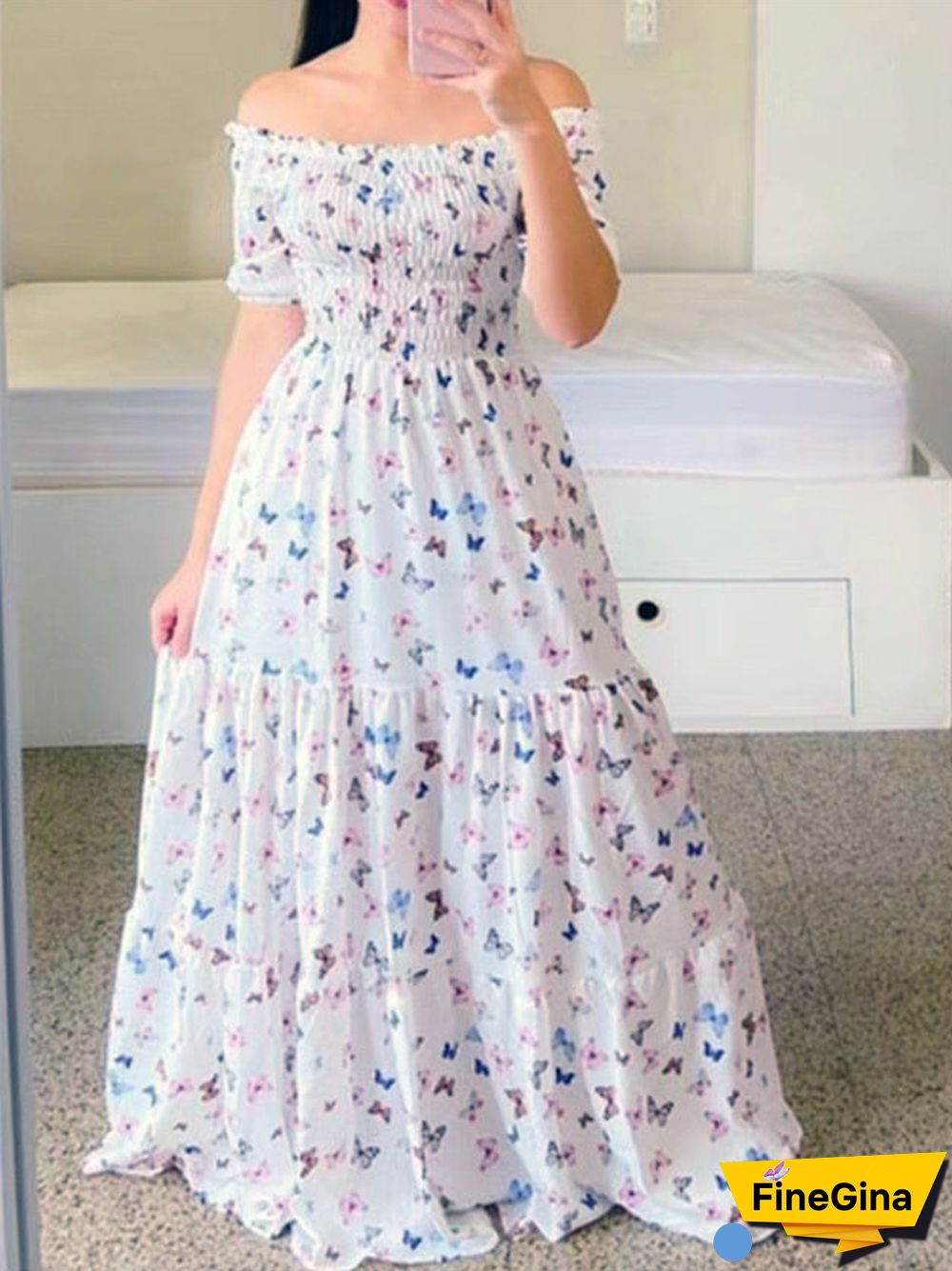 Women Sleeveless Off-shoulder Floral Printed Dress