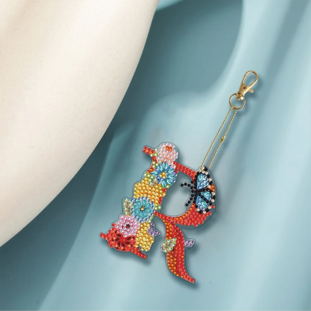 DIY R Diamond Art Key Rings Lettter Keychain Supplies Gift for Kids(Double Sided)