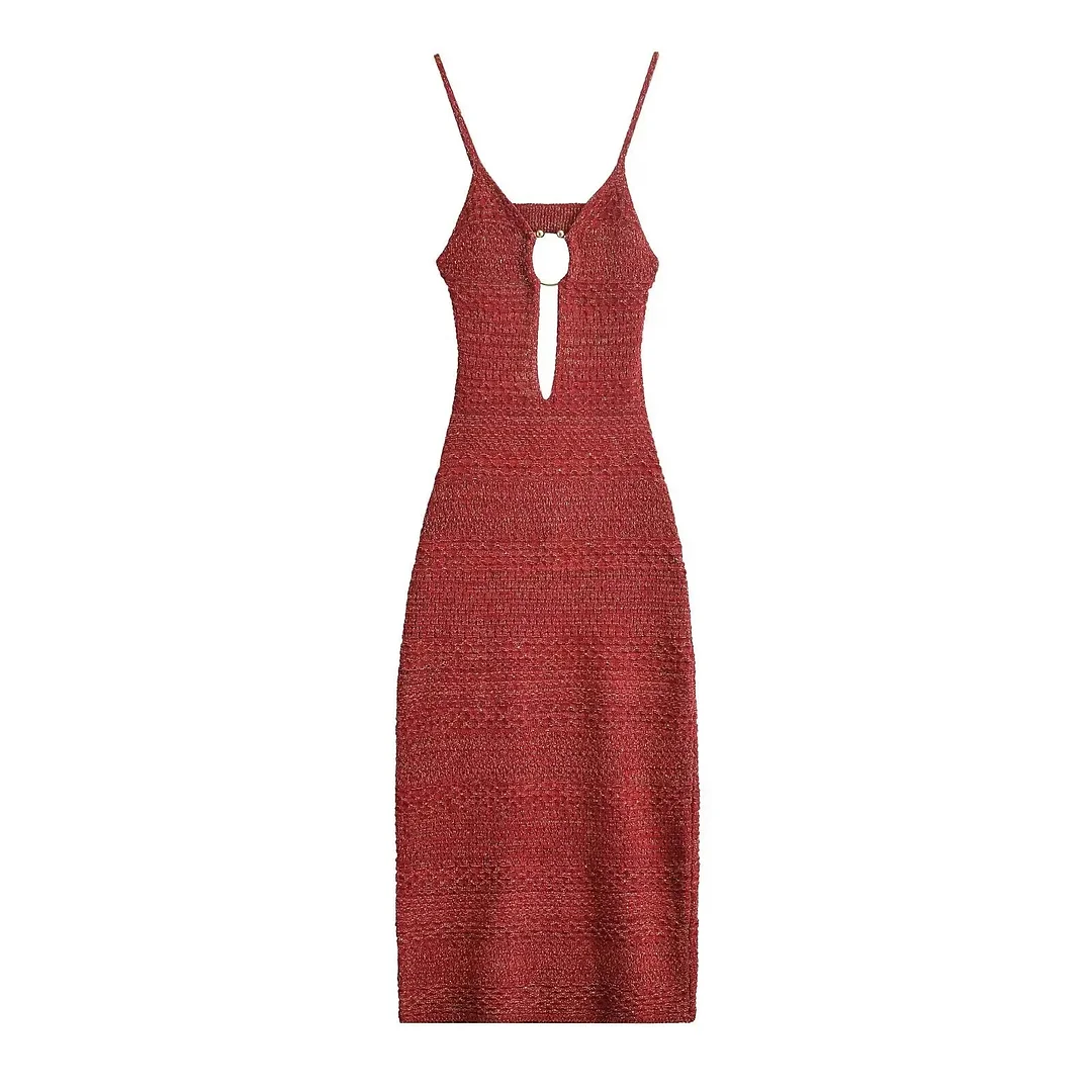 Toloer Red Knit Cut Out Strappy Hook Midi Dress-Outfit Ideas