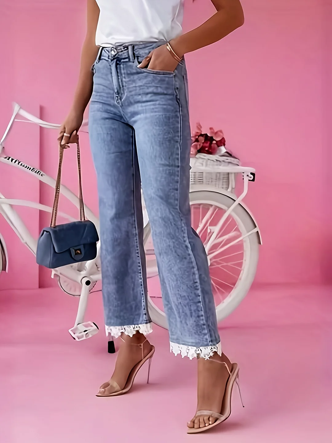 Versatile, Fashionable, And Comfortable For Everyday Wear, It Exudes A Simple Yet High-End Feel That Is Essential For Daily Outfits. Effortlessly Switch Styles From The Street To The Workplace With Lace-Trimmed Jeans | IFYHOME