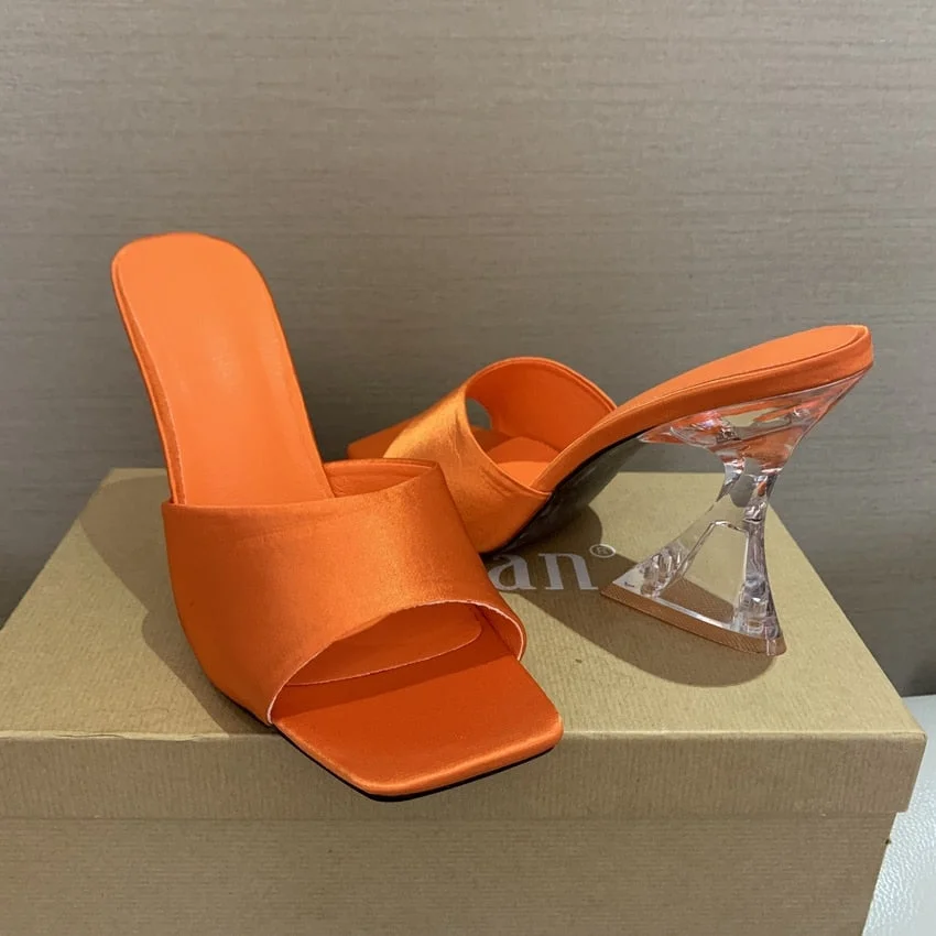Summer Women Sandals Square Toe Ladies Transparent Heel Mules Sexy High Heels Sandal Slippers Female Fashion Woman Mules Shoes