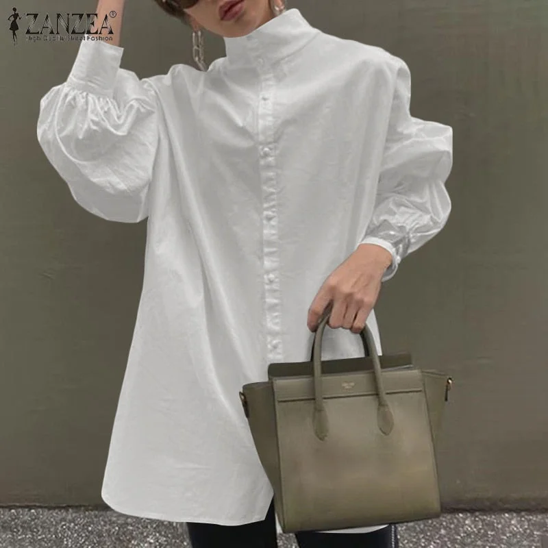 ZANZEA Fashion Elegant Buttons Down Solid Shirts Women Spring Blouse Casual Long Sleeve Tunic Tops Loose Work Blusas Femininas 7