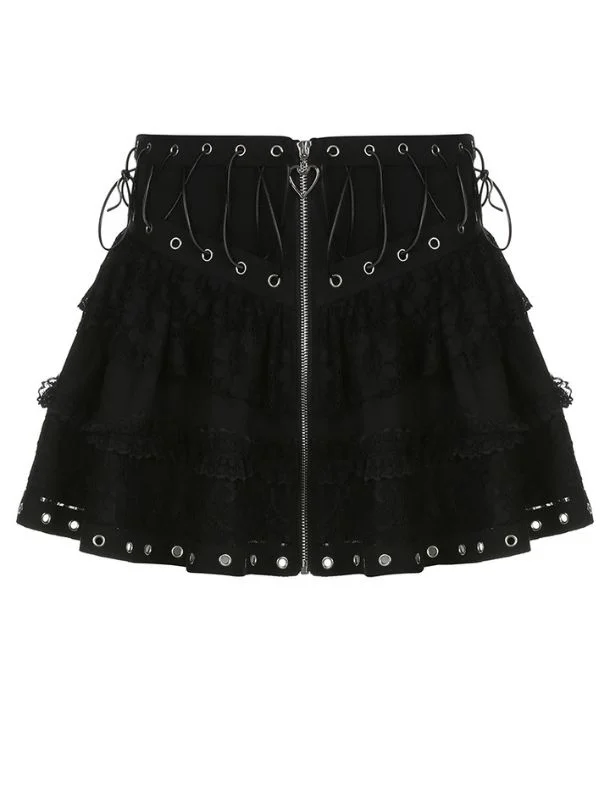 Gothic Dark Bandaged Lace-up A-line Paneled Heart Skirt