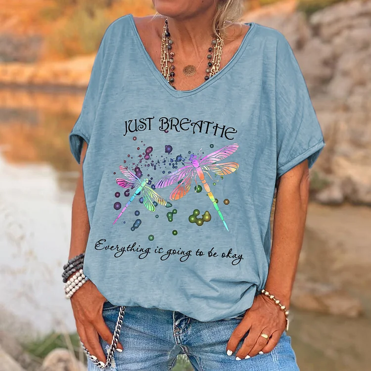 Just Breathe Printed V-neck Women's T-shirt