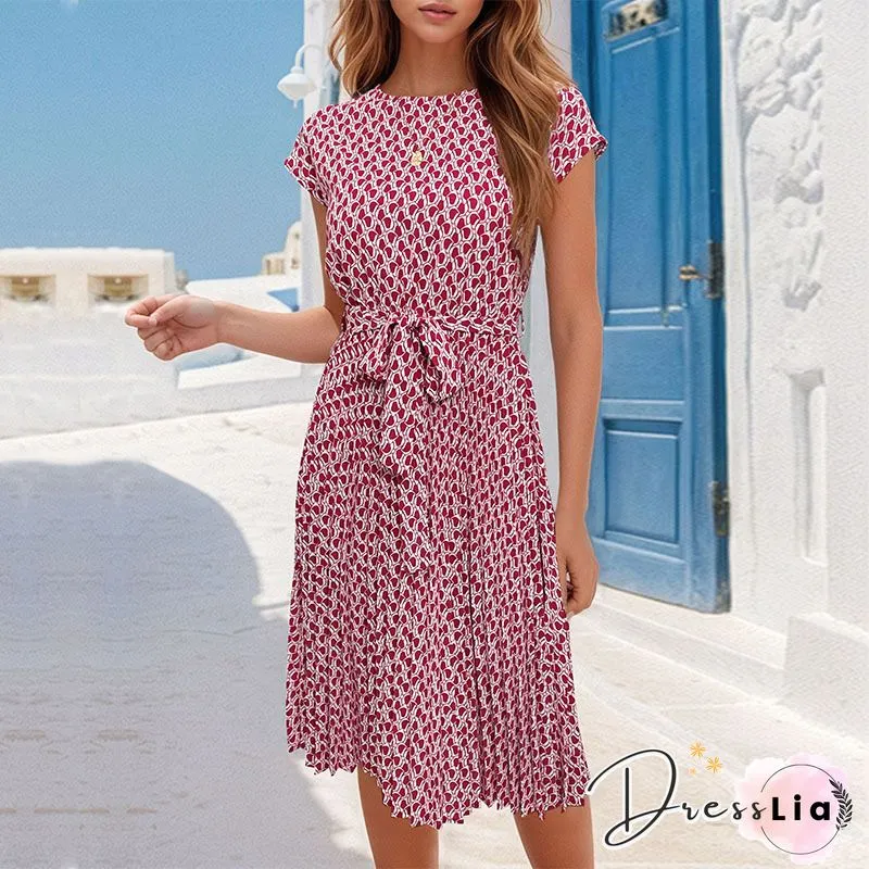 Vintage Floral Printed Lace Short Sleeve V Neck Plus Size Casual Weaving Dress