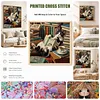 Reading Kitten Full 14CT 2 Strands DIY Stamped Cross Stitch Kits for Beginners Adults Home Wall Decor Cross Stitch Art and Crafts Kits 40x40cm tapestrymarket