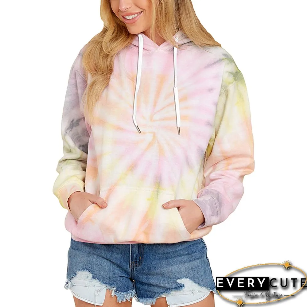 Yellow Tie Dye Print Drawstring Hoodie