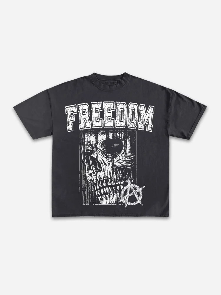 Freedom Skull Print Cotton T-shirt