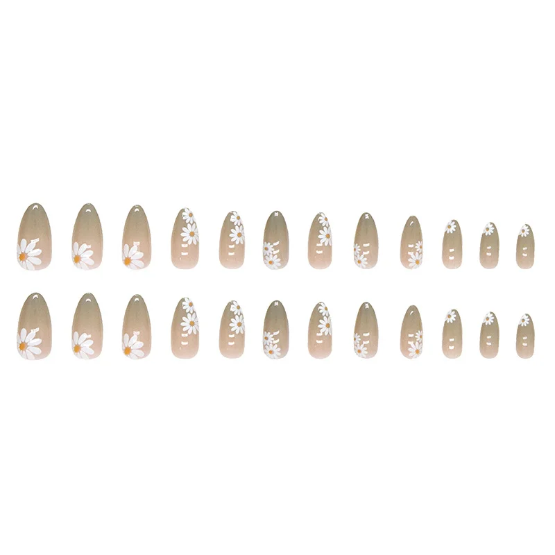 Churchf Churchf And Fresh Contracted Gradual Change Green Almond Nail Lovely Flower Flower Spring And Summer New United States Nail Piece Sweet Girl False Nail