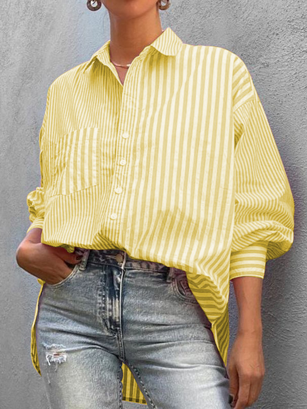 Urban Loose Striped Lapel Collar Blouses&Shirts Tops