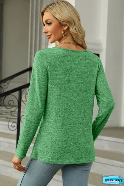 Slit Decorative Button Square Neck T-Shirt