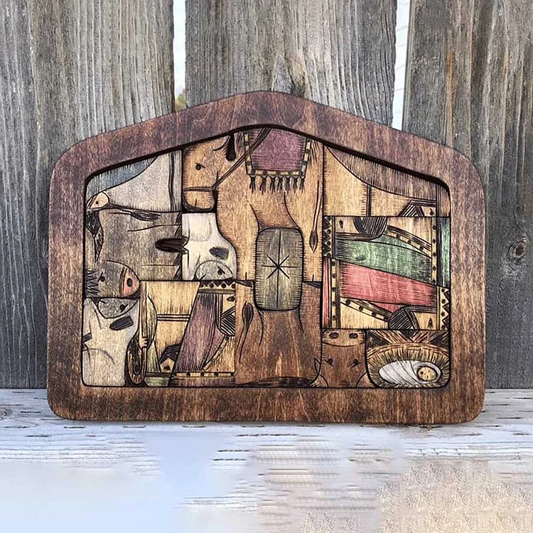 Nativity Puzzle With Wood Burned Design Wooden Jesus Puzzles Set Jigsaw Game slivor