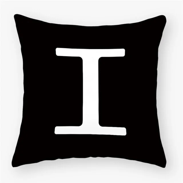 Linen Pillow Case - Black White English Letter A-Z