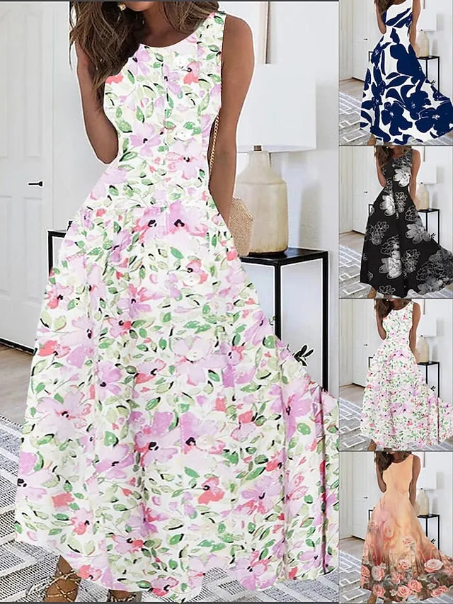Long dress maxi casual summer print graphic floral polka dot fashion modern daily holiday