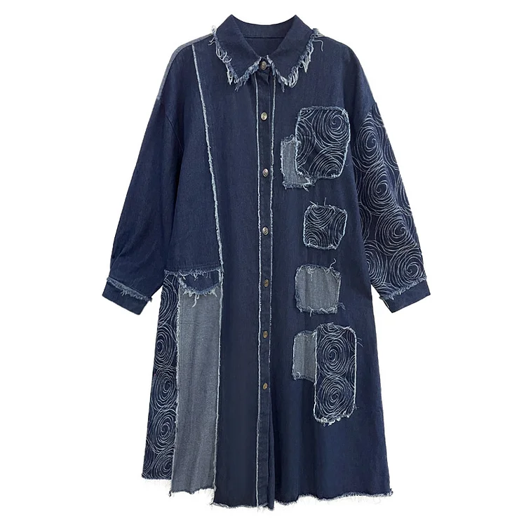 Vintage Patchwork Long Sleeve Lapel Coat