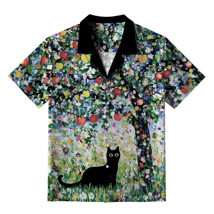 Black Cat Under The Apple Tree Aloha Hawaiian Shirt