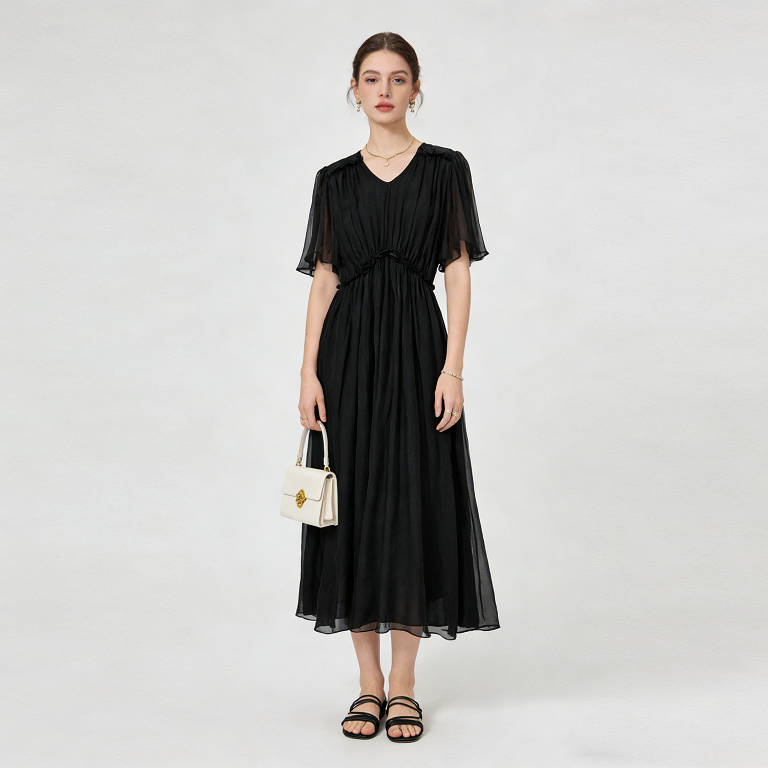 Solid Silk Dress Pleated For Work REAL SILK LIFE