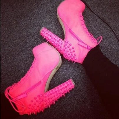 Custom Made Hot Pink Spike Ankle Boots |FSJ Shoes