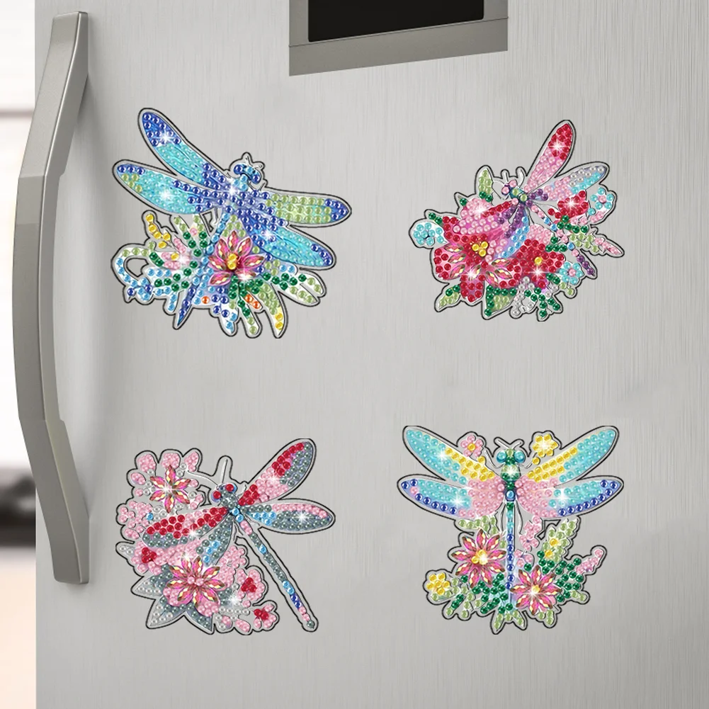 8Pcs DIY Animal Acrylic Special Shape Diamond Painting Refrigerator Magnet Dragonfly