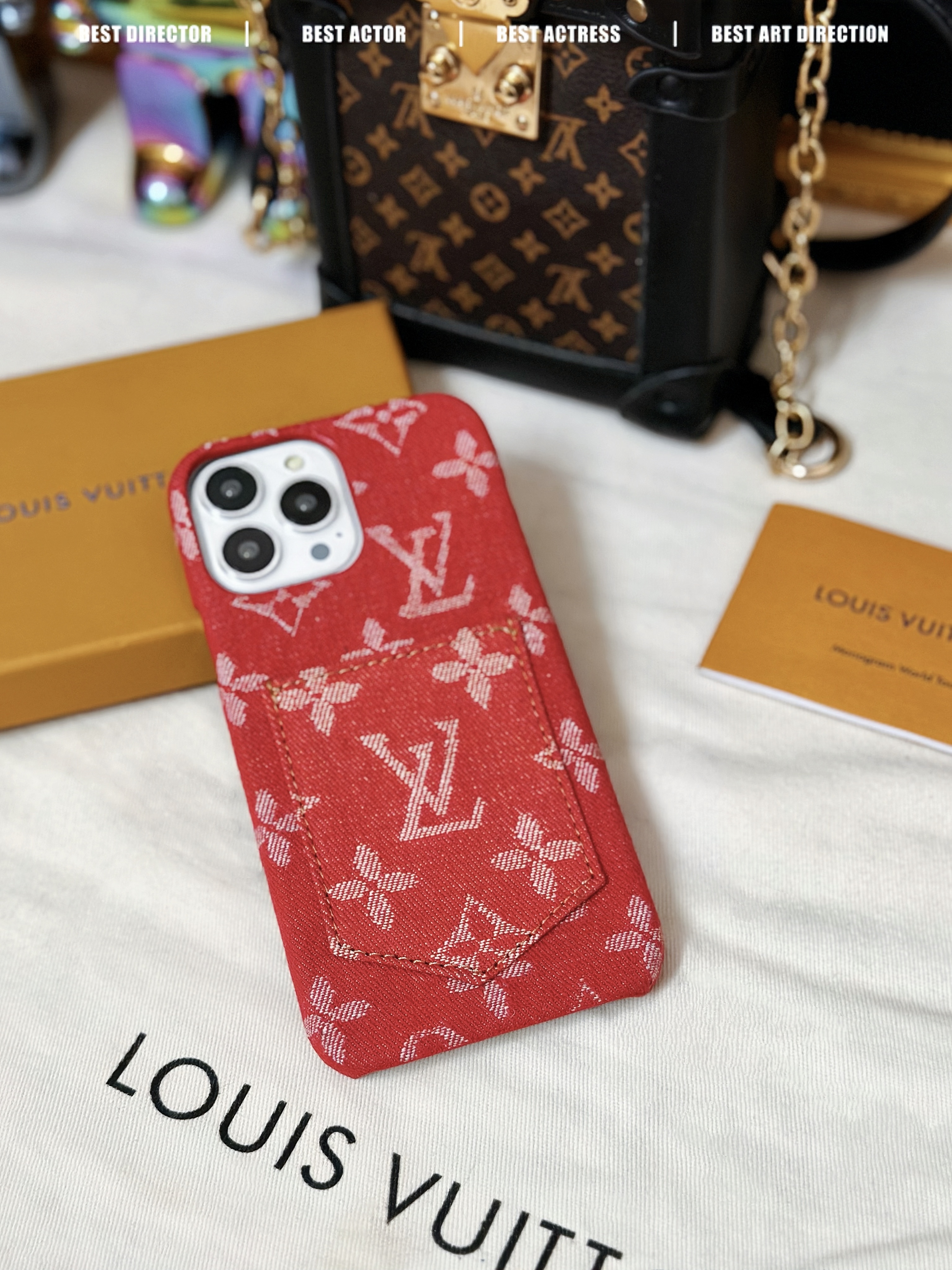 Denim Canvas LV Back Card Slot Apple iPhone Case