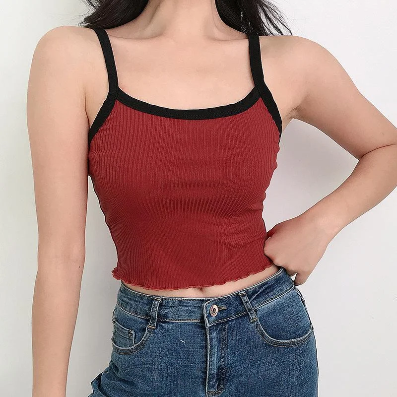 2020 Summer New Fashion Contrast Color Tank Top Women Casual Fitness Clothing Off Shoulder Strapless Crop Top Camisole