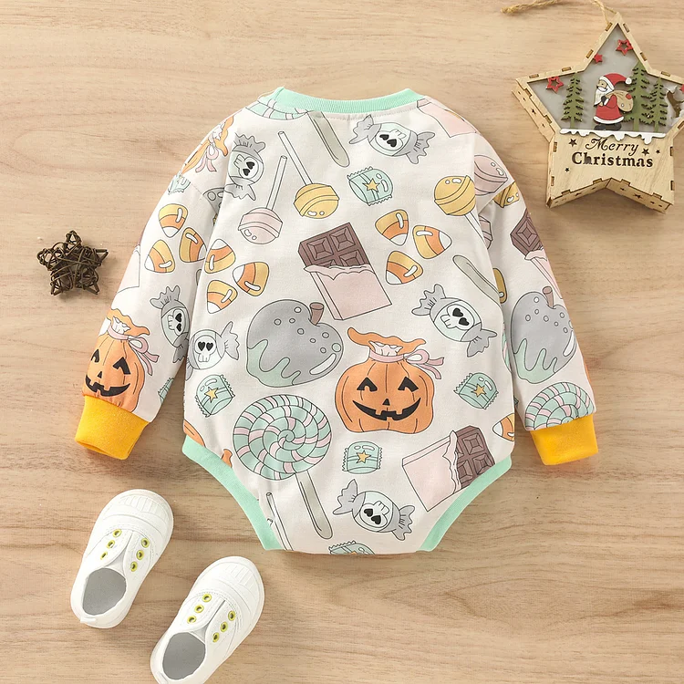 Baby Boy/Girl Halloween Pumpkin Letter Candy Print Long Sleeve  Bodysuit