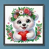 Flowers and White Bear - Crystal Rhinestone Diamond Painting