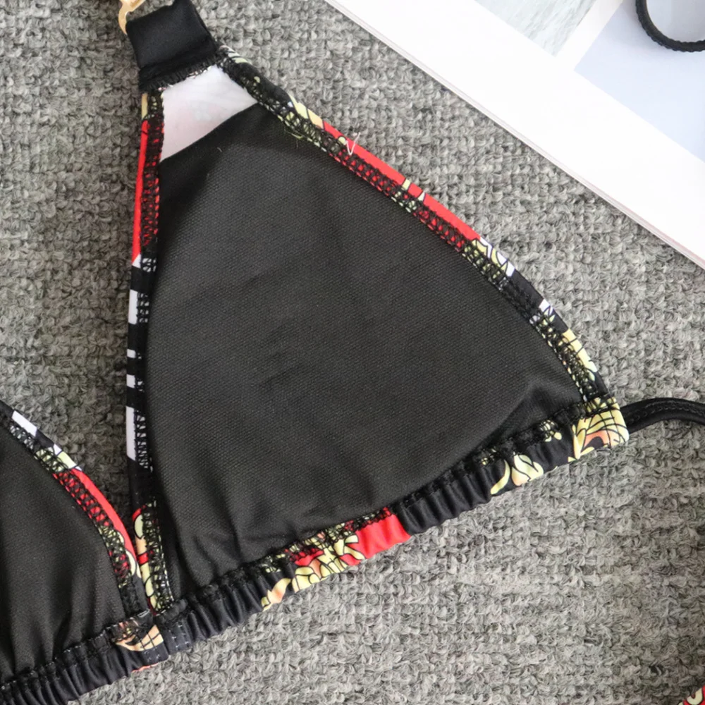 Uveng Uveng New Print Straps Women's Split Swimsuit Sexy Metal Accessories Bikini Swimsuit