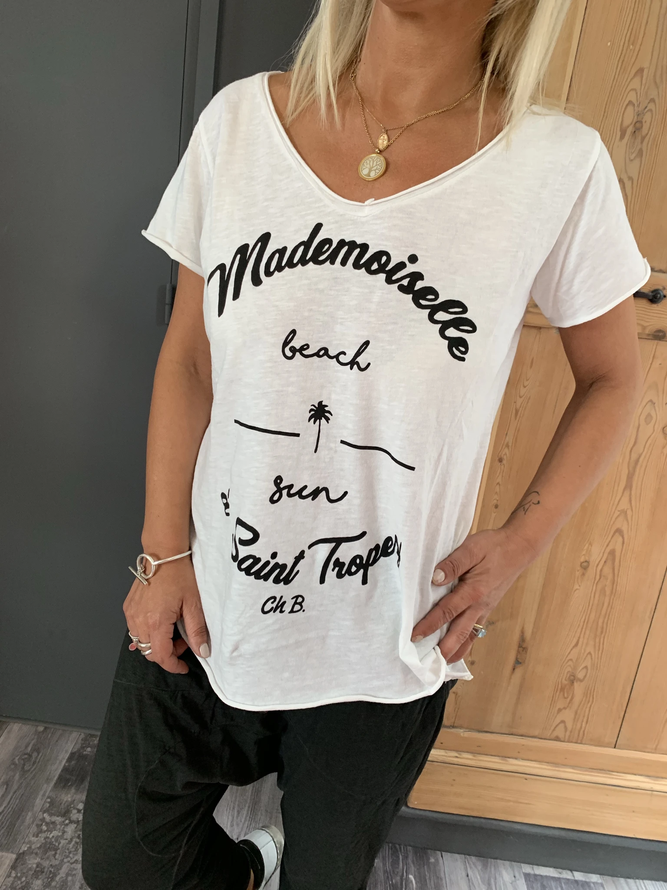 White Short Sleeve Letter Shirts & Tops