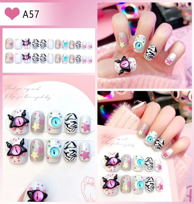 Cute Sweet Color Block Flower ABS Press-on Nails 1 Set