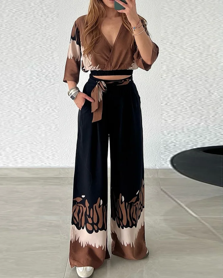 Lapel printed two-piece set